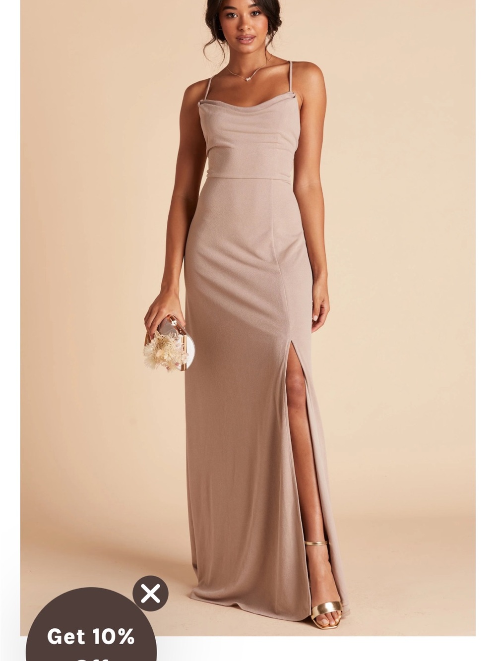 Birdy Grey Taupe Cowl Neck Maxi Dress with Side Slit- Small